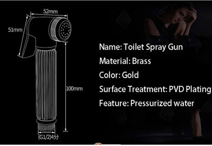 Handheld Bidet Sprayer for Toilet, Bathroom Cloth Diaper Sprayer Set Brass Bidet Sprayer Kit with Stainless Steel Shower Hose and Holder for Pet Bathing, Personal Hygiene,Gold