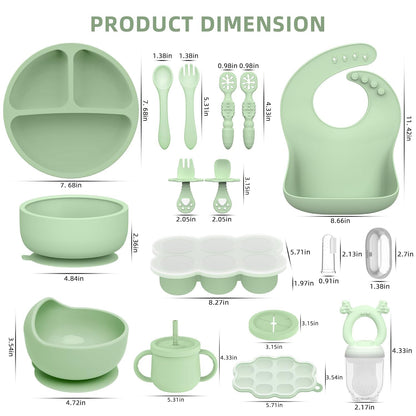 16 Pack Silicone Baby Feeding Set, BPA-Free Baby LED Weaning Supplies, Include Suction Plates, Baby Bowls, Silicone Fork & Spoon, and More, First Stage Baby Food Eating Utensils - 6+ Months(Blue, 16)