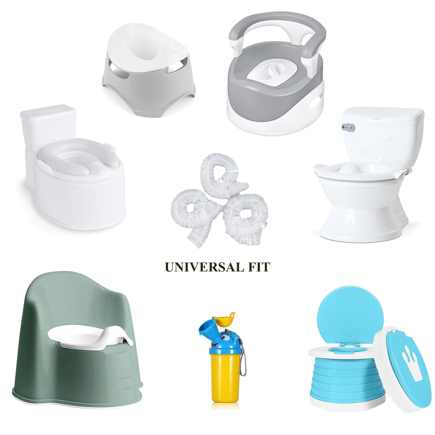 OULIGET Potty Chair Liners with Elastic, Portable Potty Training Bags, Potty Refill Liners Disposable for Toddlers Kids and Baby,Toilet Seat Cover,17x8Inches,Black,200pieces