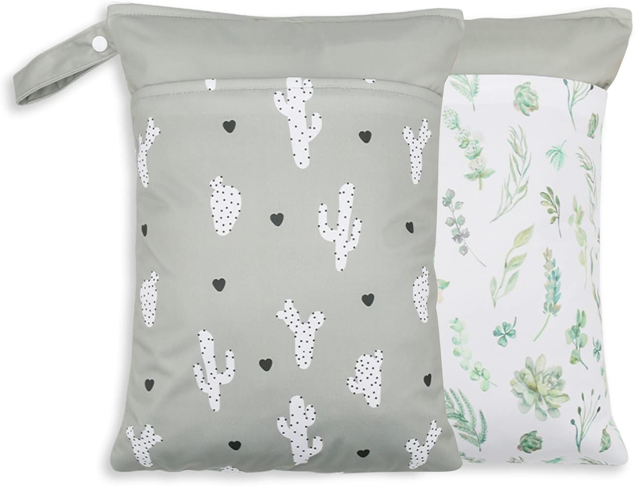 2 Pack Wet Dry Bags for Baby Cloth Diapers&Breast Pump Parts, Waterproof Reusable Wet Bag with Two Zippered Pockets & Handle, Beach Pool Gym Bag Stroller Yoga Toiletries Daycare Organizer for Swimsuit Wet Clothes, 11.8 inch x 15.7inch