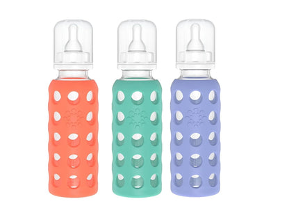 Lifefactory Glass Baby Bottle BPA Free | Protective Silicone Sleeve | 4 oz Pack of 2 | Cantaloupe, Banana