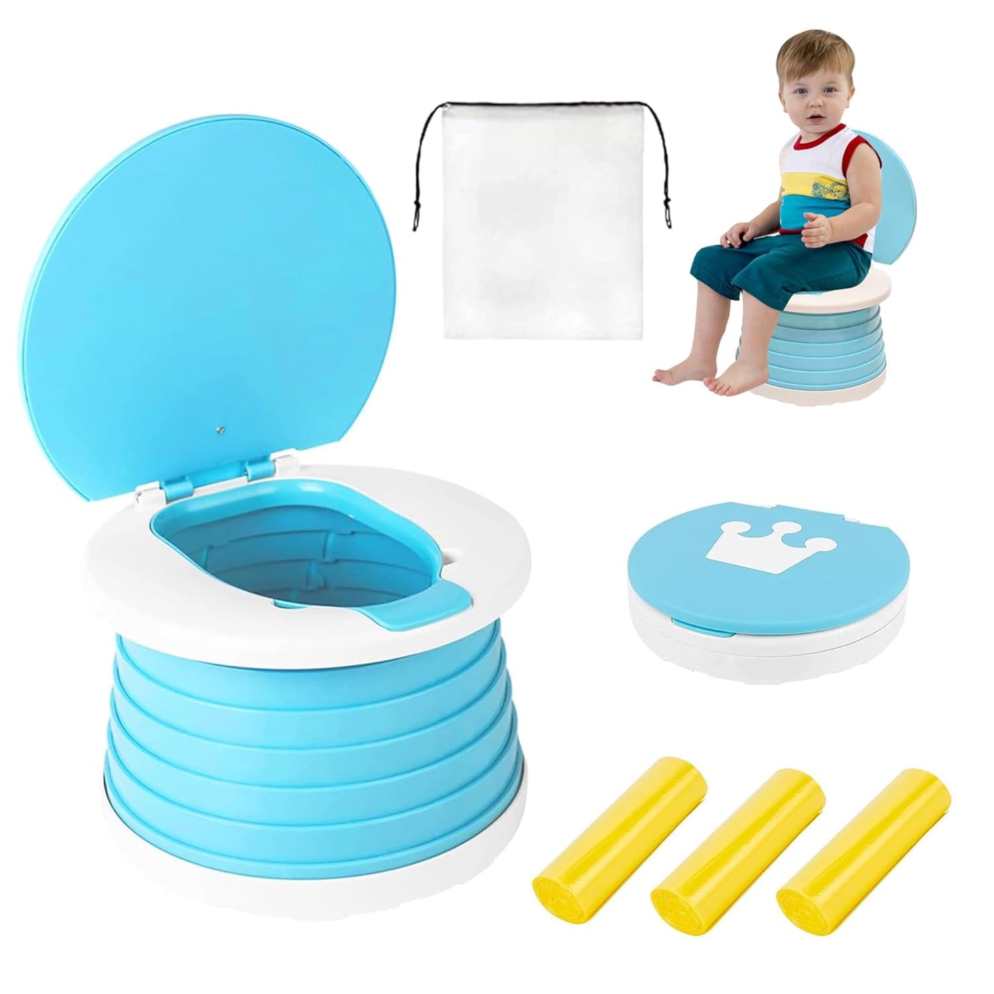 SunnySmile portable, foldable potty seat for toddler, Training Toilet Seat Emergency Toilet for Car, Camping, Outdoor, indoor (grey, small)