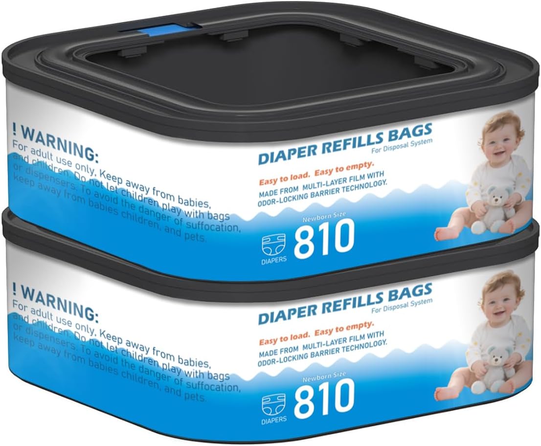 Standard Square Refills Disposal Bags Refill Compatible with Diaper Genie Compact, Select (Not Fit Classic Version Pails), Hold Up to 165 Newborn-Sized Diapers Per Refill, 6 Packs