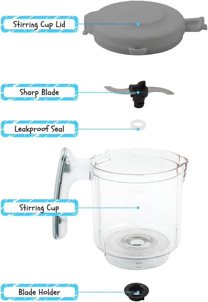 Replacement Stirring Cup & Blade with Steaming Basket for EVLA'S Baby Food Maker - Gray