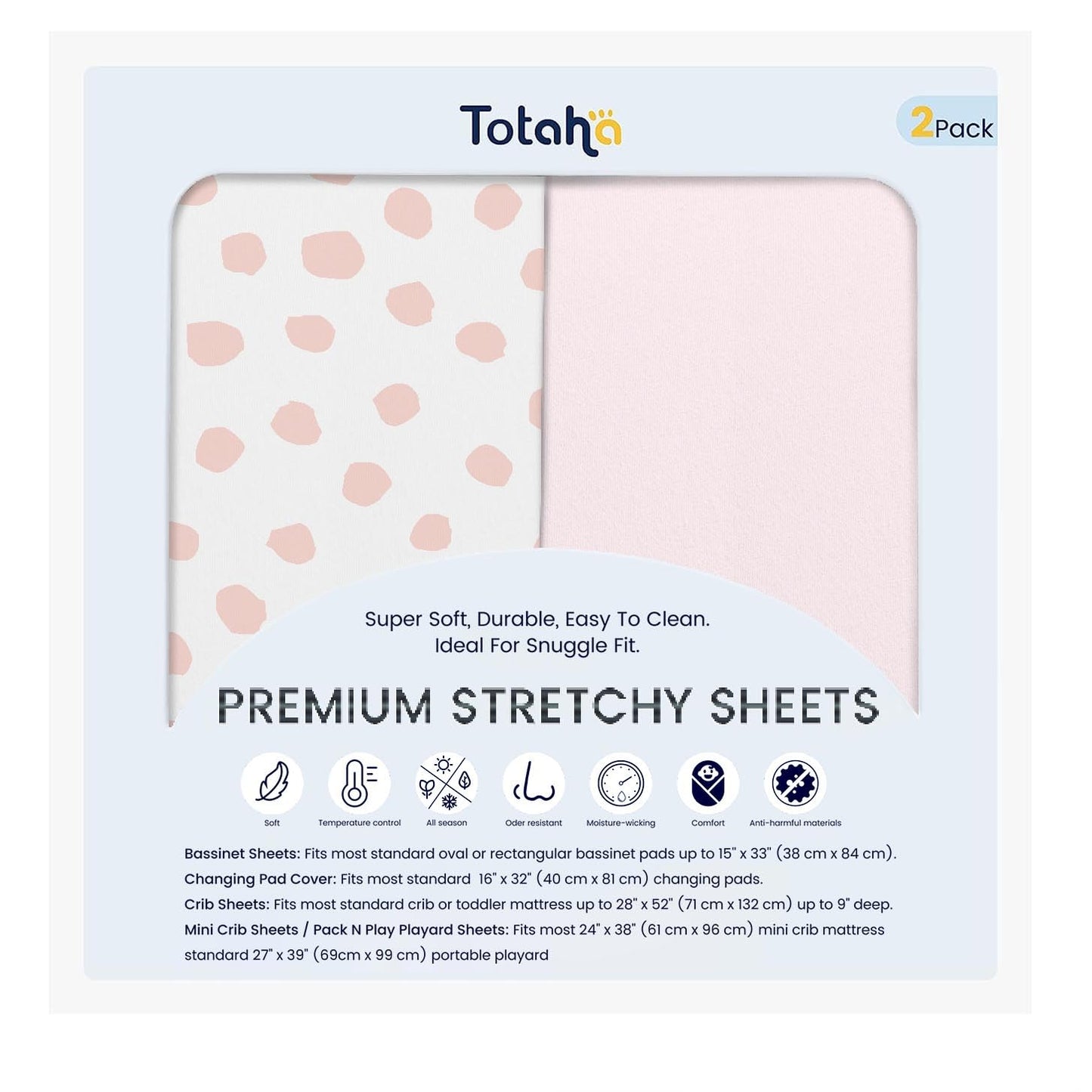 TotAha Premium Stretchy Bassinet Sheets for Baby Girl, Silky Comfort Cradle Sheets Fitted 18 x 36 for Oval, Rectangular, Hourglass Mattress, Hypoallergenic, Buttery Soft 2-Pack (Floral & Pale Pink)