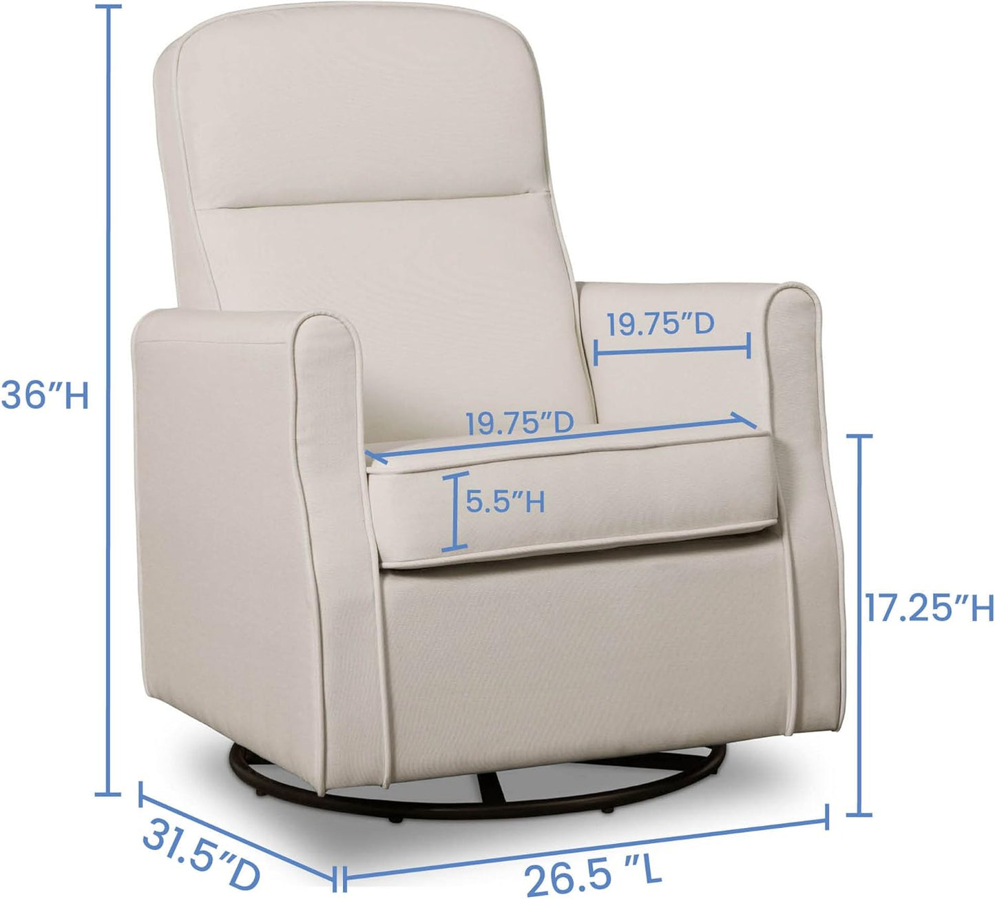 Delta Children Blair Slim Nursery Glider Swivel Rocker Chair, Charcoal