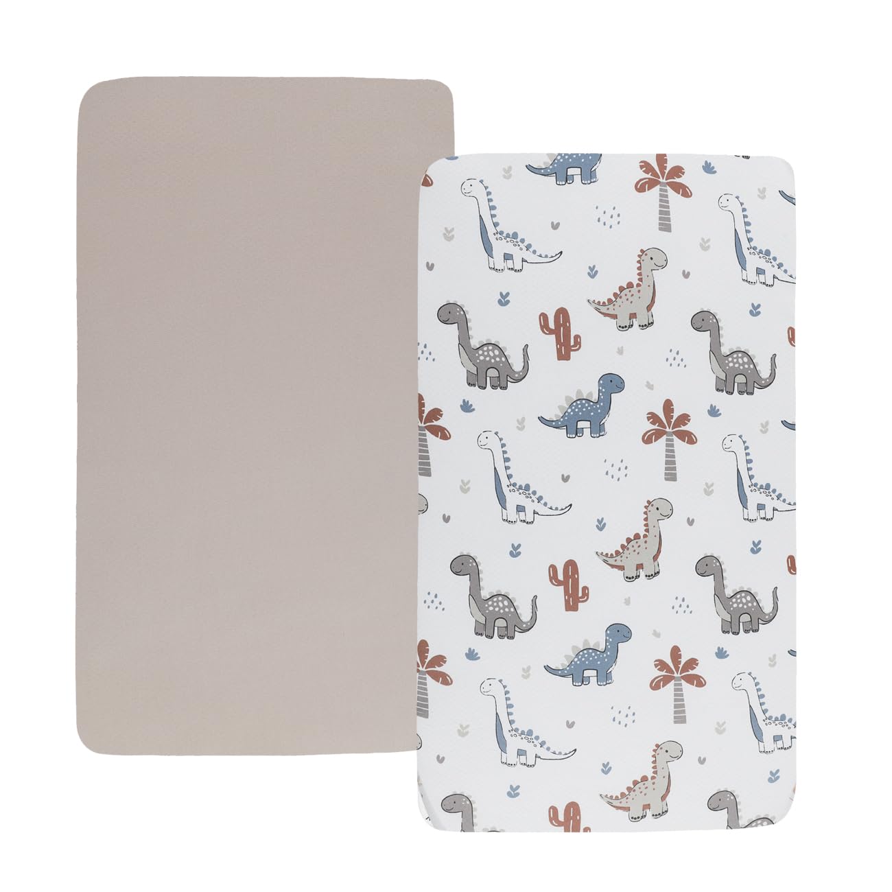 Bassinet Sheet Set 2 Pack Snug Fitted Bedside Sleeper Bassinet Sheets, Stretchy Ultra Soft, Unisex Boy Girl, Light Blue & Dinosaur