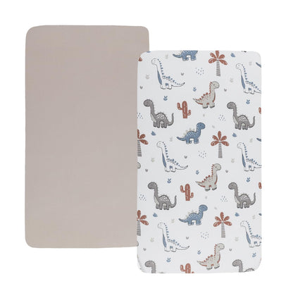 Bassinet Sheet Set 2 Pack Snug Fitted Bedside Sleeper Bassinet Sheets, Stretchy Ultra Soft, Unisex Boy Girl, Light Blue & Dinosaur