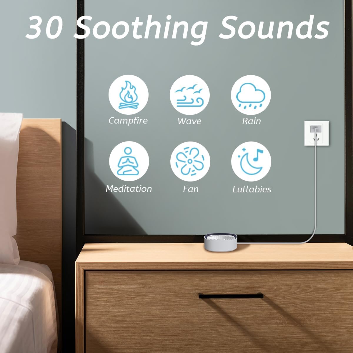 Sleep White Noise Sound Machines with 30 Soothing Sounds 3.5 mm Headphone Jack 5 Timer Settings 32 Precise Volume Memory Function Compact Design Ideal Gift for Everyone