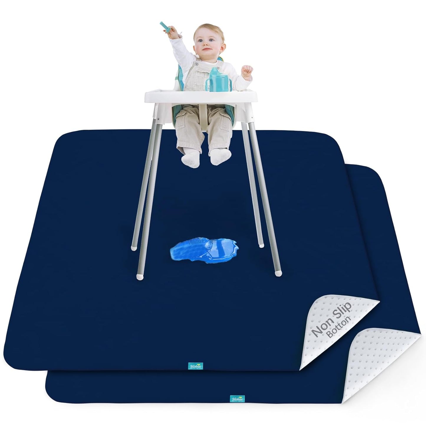 Splat Mat 2 Pack for Under High Chair & Arts & Crafts & Eating Mess, Waterproof 42''×46'' Baby Playtime Anti-Slip High Chair Mat for Floor or Table, Reusable & Portable Splash Mat