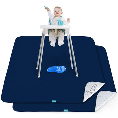Splat Mat 2 Pack for Under High Chair & Arts & Crafts & Eating Mess, Waterproof 42''×46'' Baby Playtime Anti-Slip High Chair Mat for Floor or Table, Reusable & Portable Splash Mat