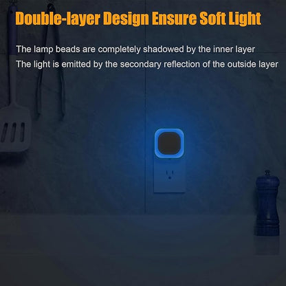 YUNLEX 2 Pack Azure Night Light, Crisp Modern Glow with Dimmable Soft Light & Indirect Reflection, Auto Dusk to Dawn Sensor, Plug in LED Nightlight for Bathroom,Toilet, Kitchen Counter, Modern Decor