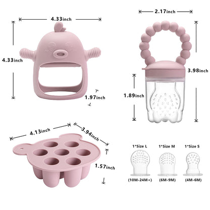 3-in-1 Baby Food & Fruit Feeder Set – Breastmilk Popsicle Mold with Freezer Tray, Teething Relief Toy, BPA Free Infant Silicone Feeding Combo, 3 Bonus Sizes (S/M/L) Sacs (Olive Green)