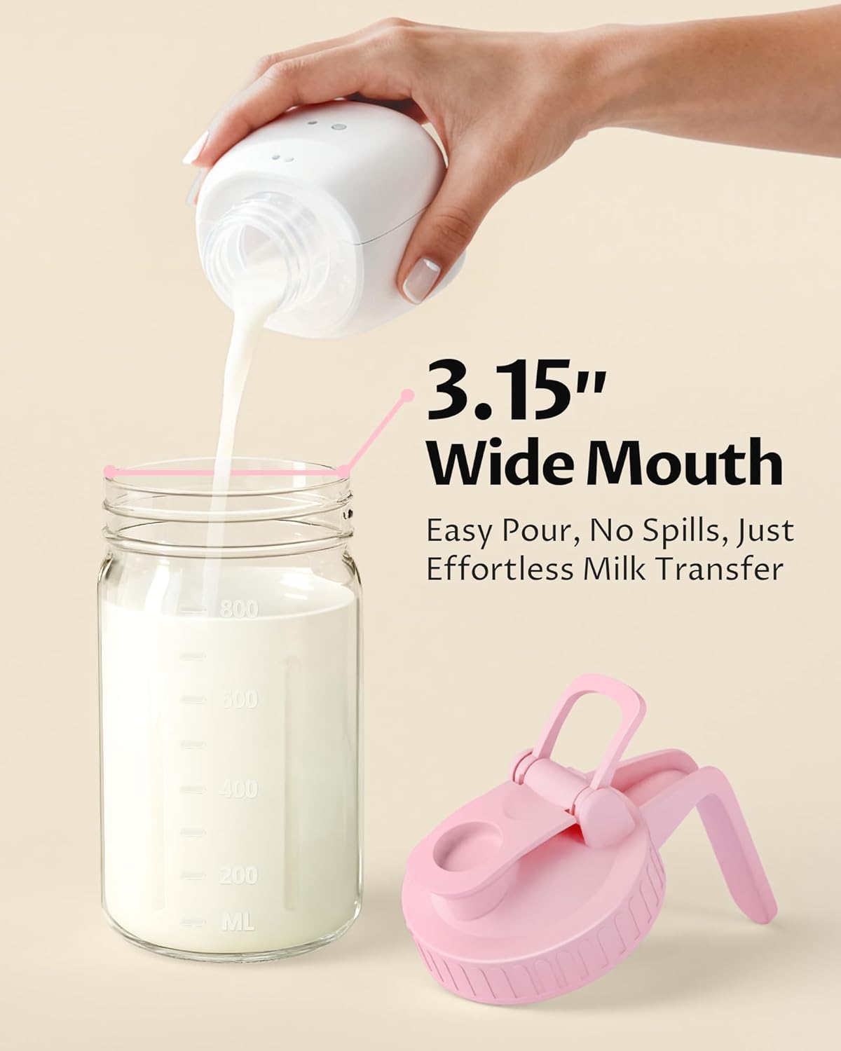 64oz Glass Breast Milk Pitcher with Lid & Pour Spout, 2 Quart Airtight Leakproof BreastMilk Fridge Storage Container - Wide Mouth, Dishwasher Safe Formula Pitcher with Handle