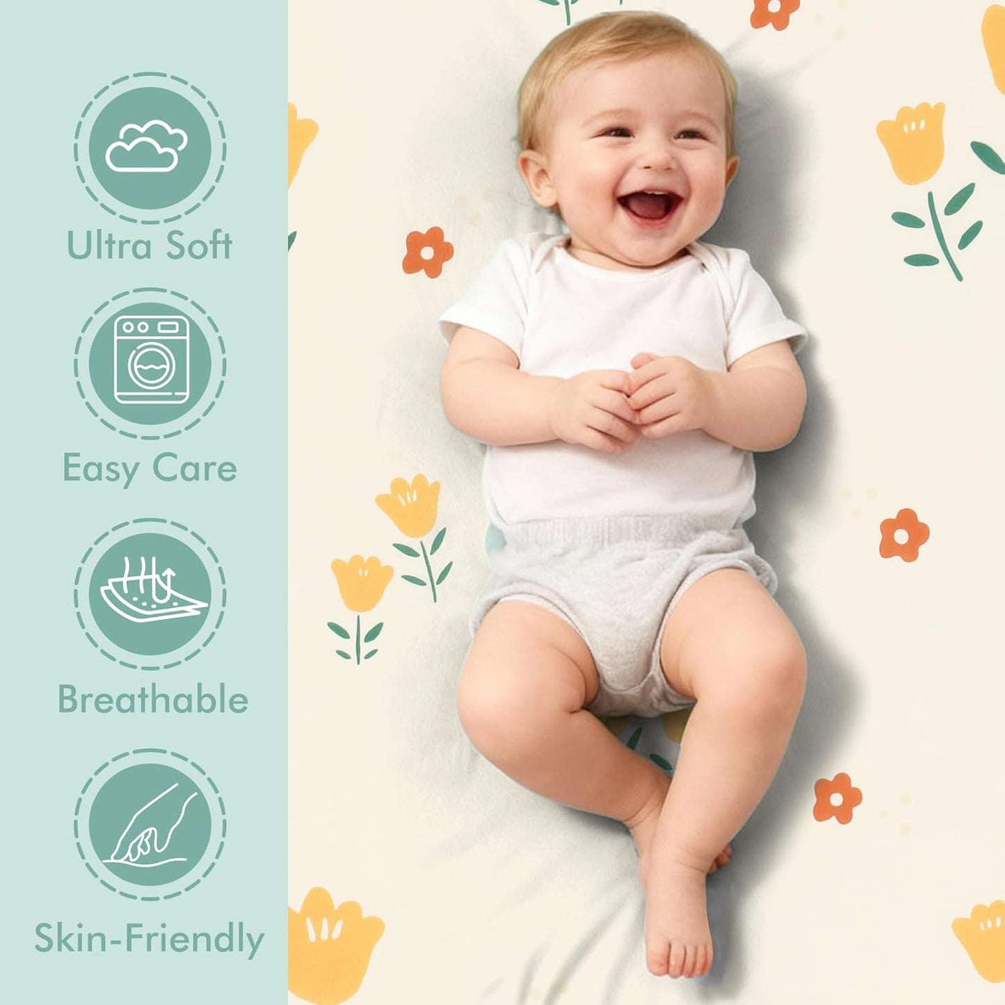 3 Pack Stretchy Bassinet Sheets 20" x 33" Compatible with Baby Delight, Angelbliss, Maxi-COSI & Most Regular Size Bedside Sleeper- Soft Breathable Fitted Bassinet Sheets for Baby - Yellow & Flower