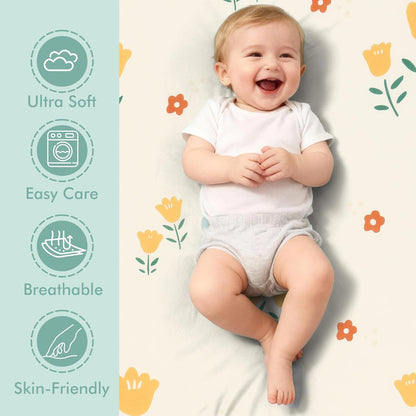 3 Pack Stretchy Bassinet Sheets 20" x 33" Compatible with Baby Delight, Angelbliss, Maxi-COSI & Most Regular Size Bedside Sleeper- Soft Breathable Fitted Bassinet Sheets for Baby - Yellow & Flower