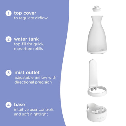 Ubbi Ultrasonic Humidifier, Easy Top-Fill Design, Adjustable Mist Control, Soft Night Light Glow and Quiet Operation for Nursery and Bedroom