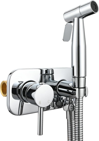 Tecmolog Stainless Steel Bathroom Bidet Sprayer Set Concealed Bidet Sprayer for Toilet Hot and Cold Handheld Cloth Diaper Sprayer Kit