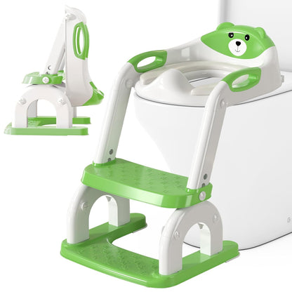 Potty Training Seat with Ladder for Toddlers, 2-in-1 Adjustable Potty Training Toilet for Kids Boys Girls with Splash Guard, Waterproof Cushion, Anti-Slip Pad Step Stool - Dark Blue