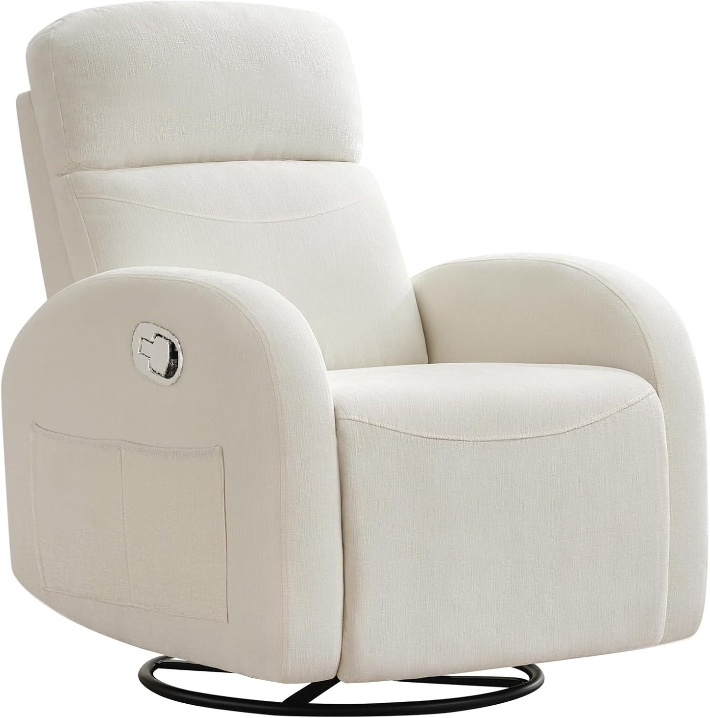 Swivel Rocker Recliner Chair, Rocking Recliner for Nursery with Side Pockets, Manual Swivel Reclining Nursery Glider Chair for Breastfeeding Living Room, Camel Chenille