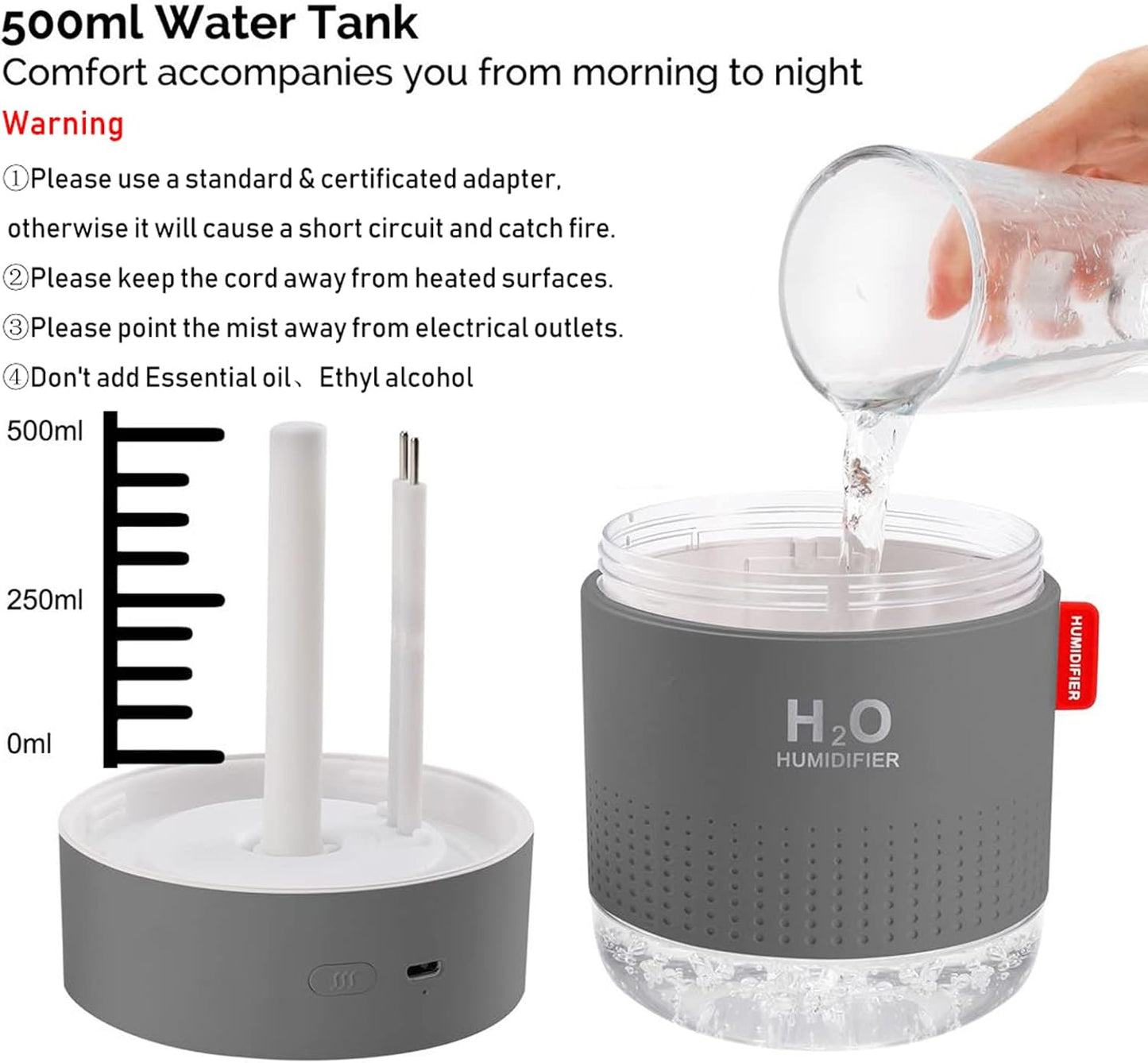 Portable Mini Humidifier, 500ml Small Cool Mist Humidifier, USB Personal Desktop Humidifiers for Baby Bedroom Travel Office Home, Auto Shut-Off, 2 Mist Modes, Super Quiet, White