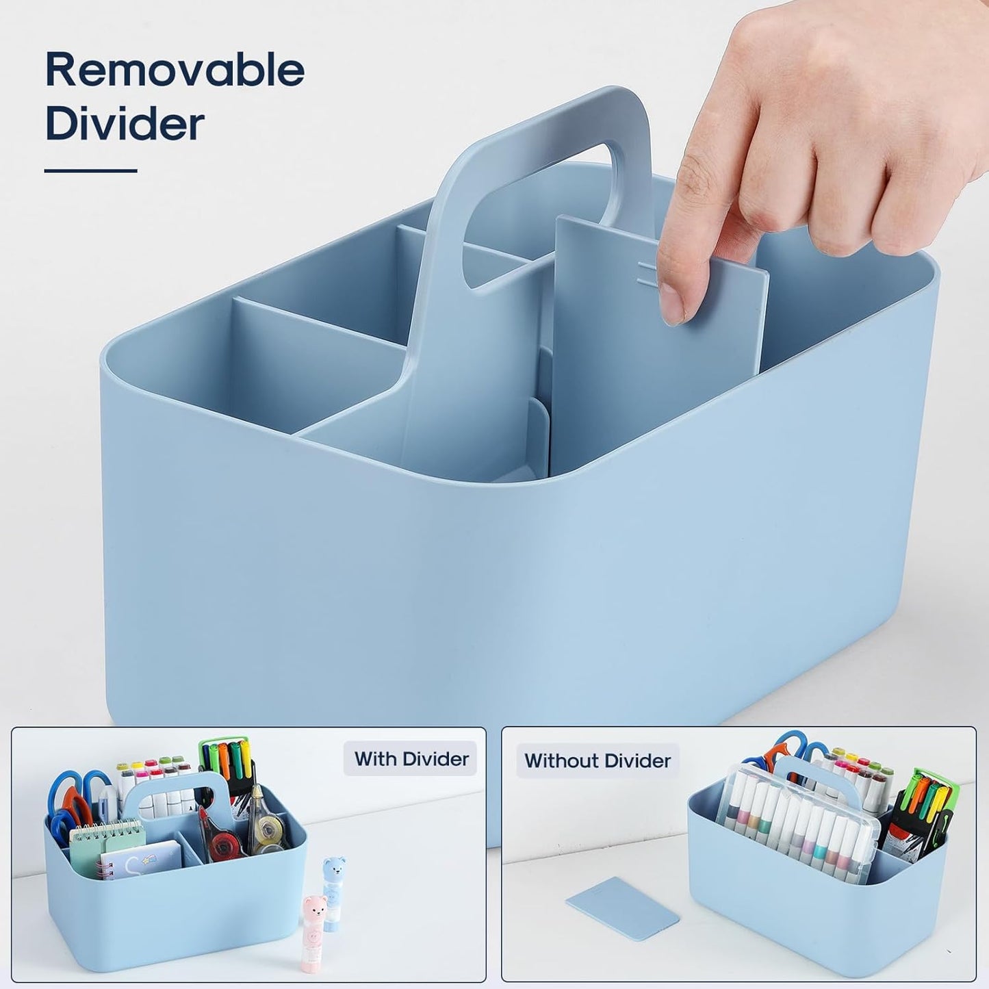 Multiuse Caddy Organizer with Handle, Portable Divided Plastic Tote Bin - Art Craft, Stationary Pen Marker Crayons, Makeup Hair Supplies Storage - Bathroom, Classroom, Dorm, Office, Desk Holder - Pink