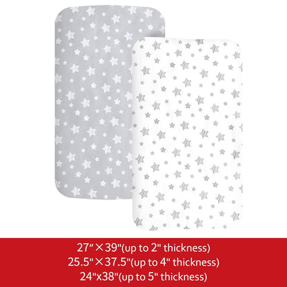 Pack and Play Sheets, 2 Pack Mini Crib Sheets, Stretchy Playard Fitted Sheet, Compatible with Graco Pack n Play, Soft and Breathable Material, Planet & Flower