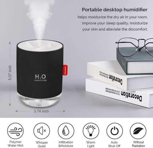 Portable Mini Humidifier, 500ml Small Cool Mist Humidifier, USB Personal Desktop Humidifiers for Baby Bedroom Travel Office Home, Auto Shut-Off, 2 Mist Modes, Super Quiet, White