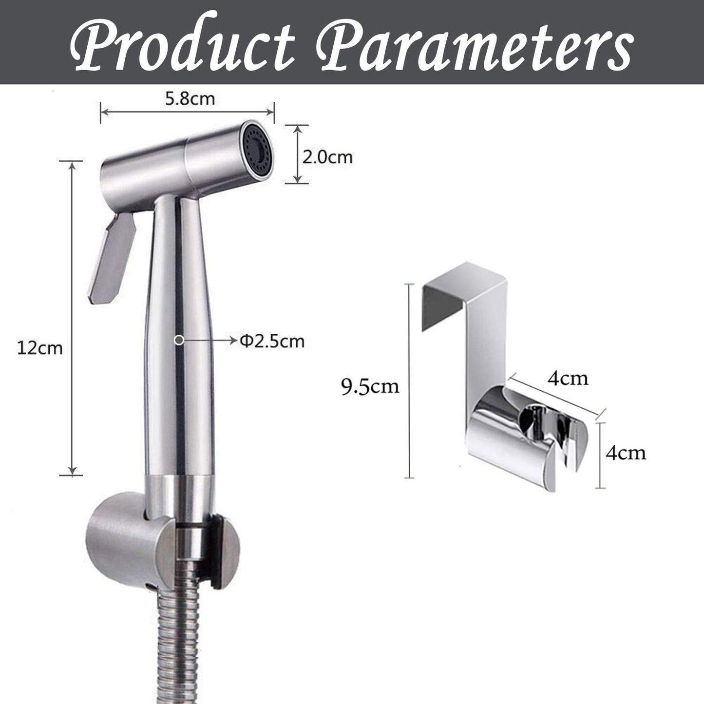 Bidet Sprayer Head with Hook,Stainless Steel Handheld Bidet Spraye r, Baby Cloth Diaper s Prayer, Save Water, Ergonomic Design, Perfect for Bathroom Cleaning and Personal Hygiene