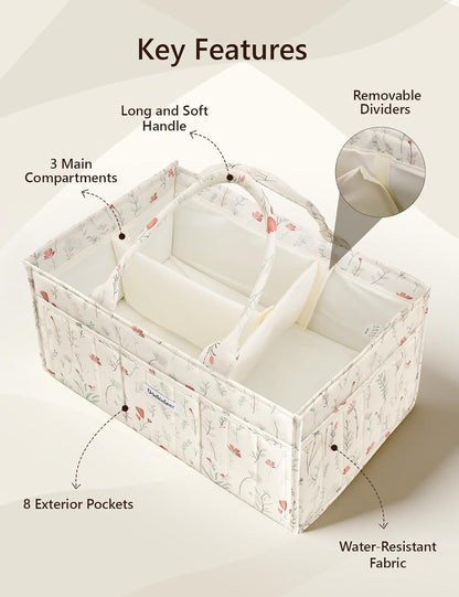 Baby Diaper Caddy Organizer, Portable Nursery Storage Basket for Newborn Essentials, Changing Table & Car Caddy Organizer, Gift for Baby Shower, Registry Must-Have for Boy Girl, Green