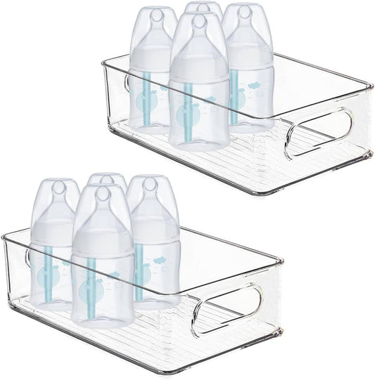 Baby Bottle Organizer, Plastic Storage Center for Baby Bottles and Food Jars, Portable Nursery Storage Plastic Baby Organizer,Convenient Storage Center for Kitchen Cabinet, Refrigerator&Countertop-2PC
