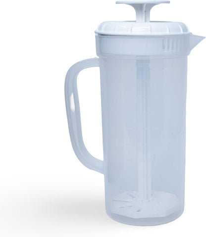 JBK Pottery 1 Quart Plastic Mixing Pitcher with Mixing Lid, BPA Free, Shatterproof Beverage Jug for Iced Tea, Lemonade, Juices, Milk – Leak-Proof, Easy Stirring, Dishwasher Safe | Blue