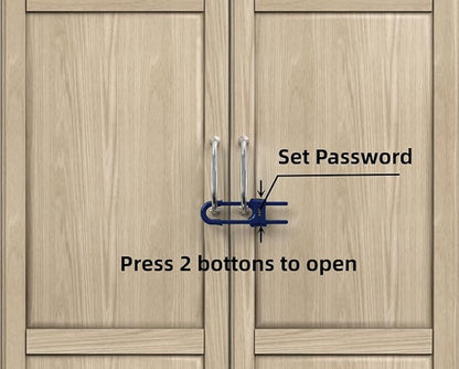 4 Pack Child Proof Sliding Cabinet Door Code Locks Baby Safety Cupboard Locks Adjustable U Shaped Cabinet Latches for Knob Handle Drawers Closet (4 PCS, Blue)