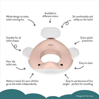 Kindsgut Whale Potty Training Seat for Toddlers – Kids Toilet Seat with Backrest, Non-Slip, Fits Round & Oval Toilet Seats, Designed in Germany, Peach