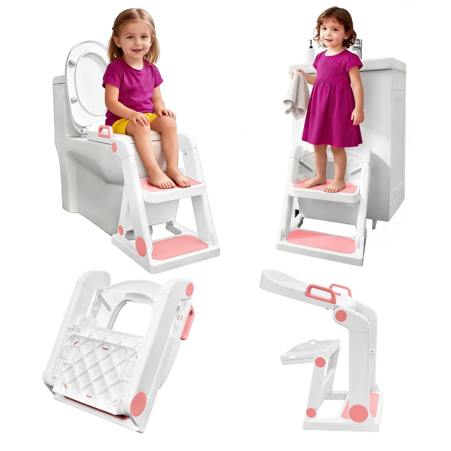 Potty Training Seat, Primlect Upgrade Ultra-Stable Toddler Toilet Seat for Kids Boys Girls, 2 in 1 Potty Training Toilet with Step Stool, Adjustable Seat and Ladder, Non-Slip Pad, Splash Guard (Grey)