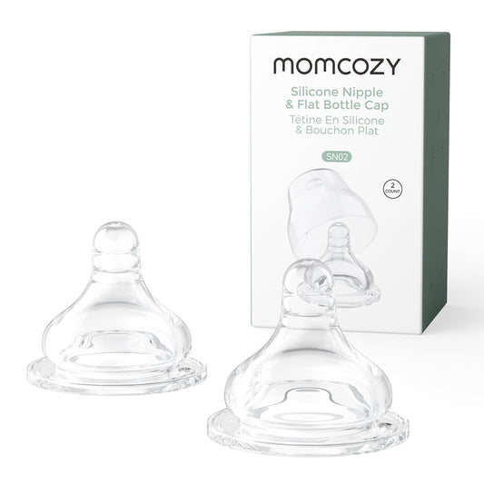 Momcozy Soft Baby Nipple Premium Natural Flow Silicone for Wide-Neck Bottles, BPA-Free, Perfectly Compatible with Momcozy Breast Milk Cooler, Small (Pack of 2)