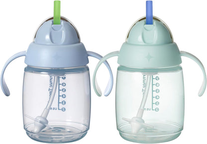 Tommee Tippee Starter Weighted Straw Baby & Toddler 10oz Sippy Cup for 6 Months+, with Silicone Weighted Straw and Easy-Hold Handles, BPA Free, Pink & Purple, Pack of 2