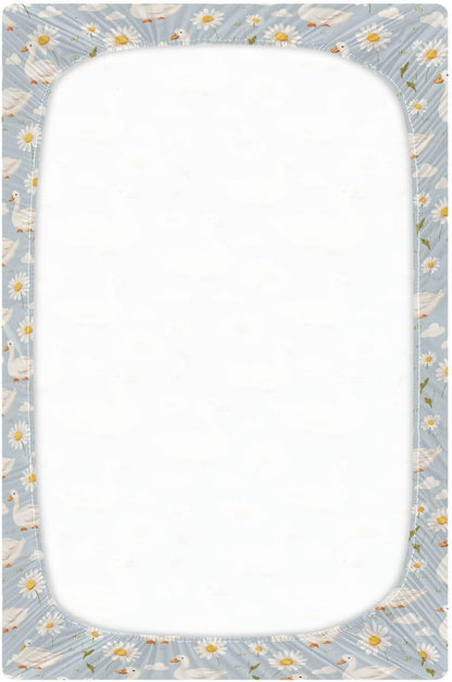 Baby Crib Sheet Cute Goose Flowers Crib Mattress for Boys and Girls Playard Sheet Soft Breathable Fitted Baby Mattress Cover 52x28in