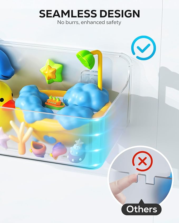 Nieifi Bath Toy Storage, Large Capacity Bath Toy Organizer, Adhesive Shower Caddy for Baby Bathroom Bathtub, Clear (2 Large)