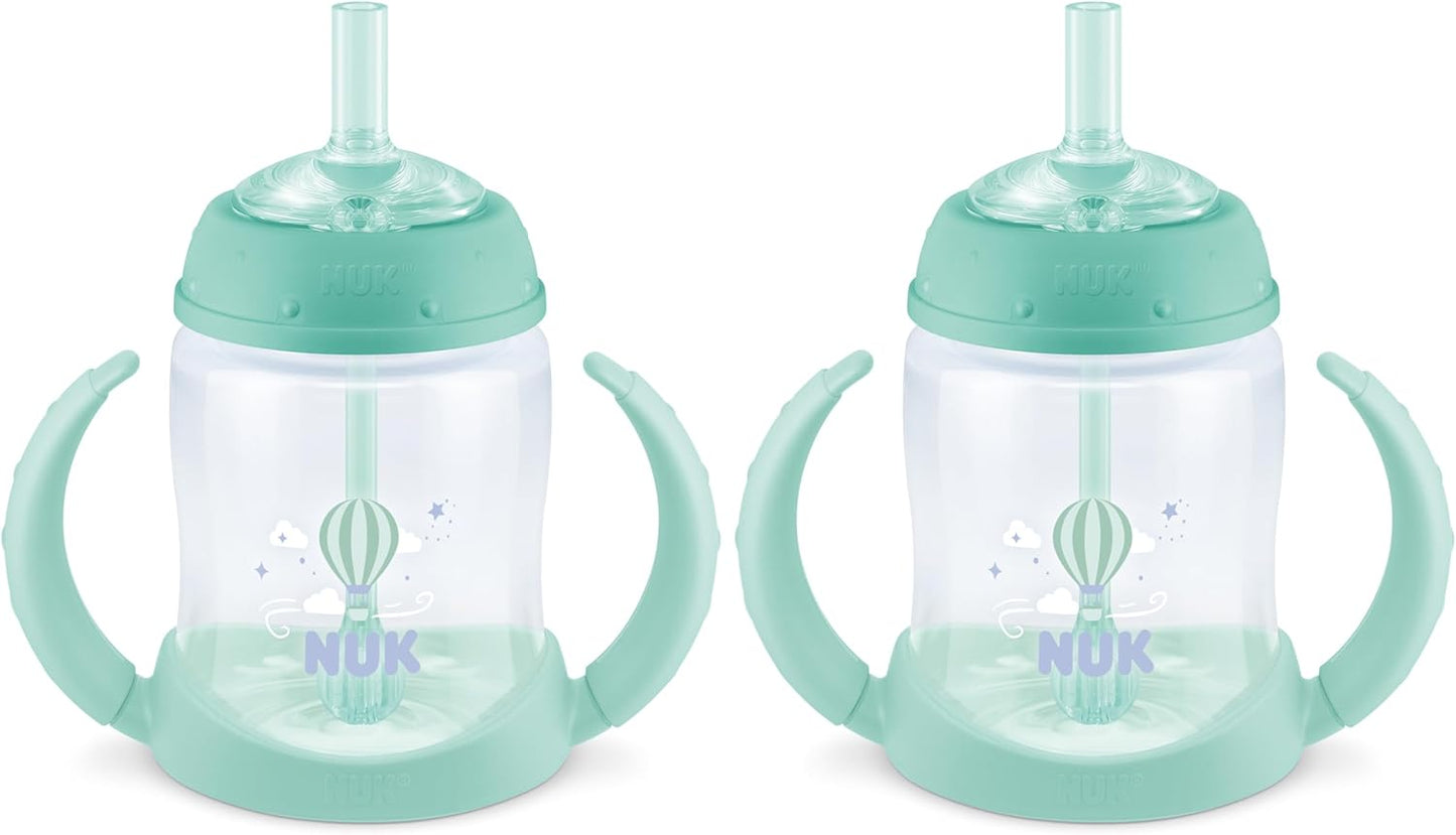 NUK Learner Straw Cup, 10oz, 2-Pack - Toddler Sippy Cup with Soft Straw for Easy Drinking, Suitable for Ages 8 Months and Up, Timeless Collection