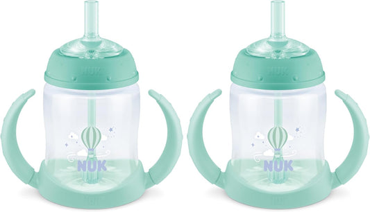 NUK Learner Straw Cup, 10oz, 2-Pack - Toddler Sippy Cup with Soft Straw for Easy Drinking, Suitable for Ages 8 Months and Up, Timeless Collection