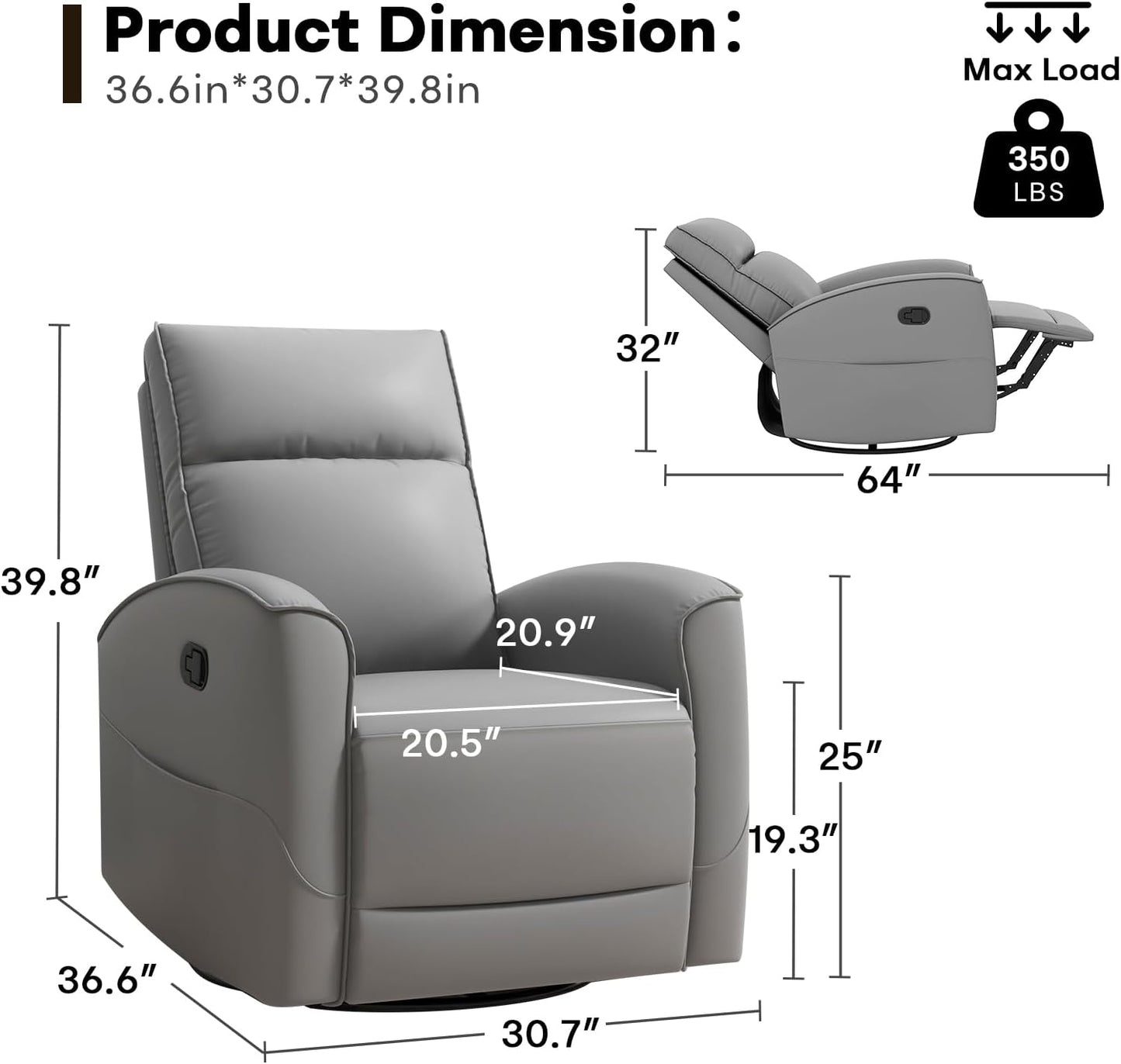 HAOMARKETS Electric Swivel Rocker Recliner Chair, Power Faux Leather Glider Rocking Recliners for Adults,360° Swivel Nursery Reclining Sofa with USB Charging Port, White