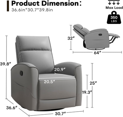HAOMARKETS Electric Swivel Rocker Recliner Chair, Power Faux Leather Glider Rocking Recliners for Adults,360° Swivel Nursery Reclining Sofa with USB Charging Port, White