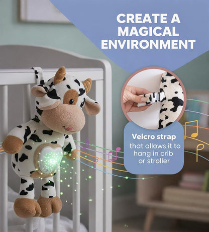 Baby Sound Machine Plush Cow with Cry Detector & Star Projector – USB Rechargeable White Noise Machine Baby with 15 Melodies & Timer – Lullaby Sound Machine & Baby Sleep Soother for Newborns