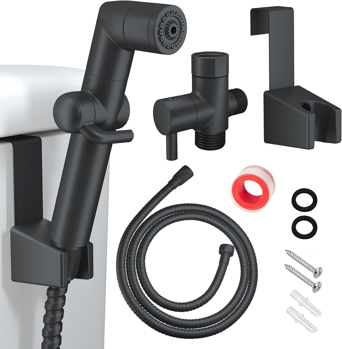 JONKEAN Muslim Shower, Water Pressure Control Toilet Bidet Sprayer, Multi-Function Diaper Sprayer for Toilet, Hand Held Bidet Set Sprayer with Hose, Bracket and T-Valve (Chrome)