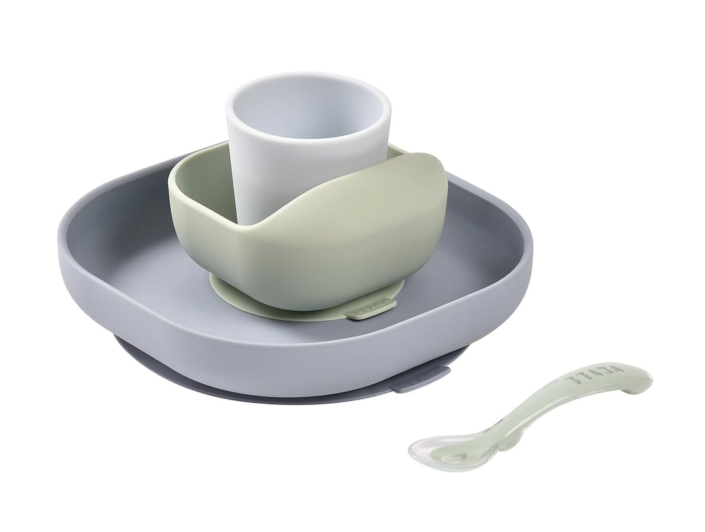 BEABA 100% Silicone 4-Piece Baby Feeding Set, Suction Plates for Baby, Made w/High Grade Food Safe Silicone, Rose