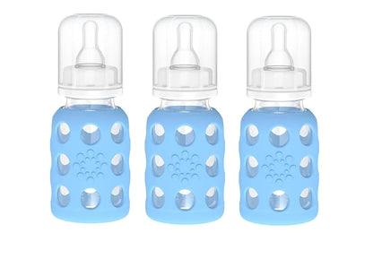 Lifefactory Glass Baby Bottle BPA Free | Protective Silicone Sleeve | 4 oz Pack of 2 | Cantaloupe, Banana
