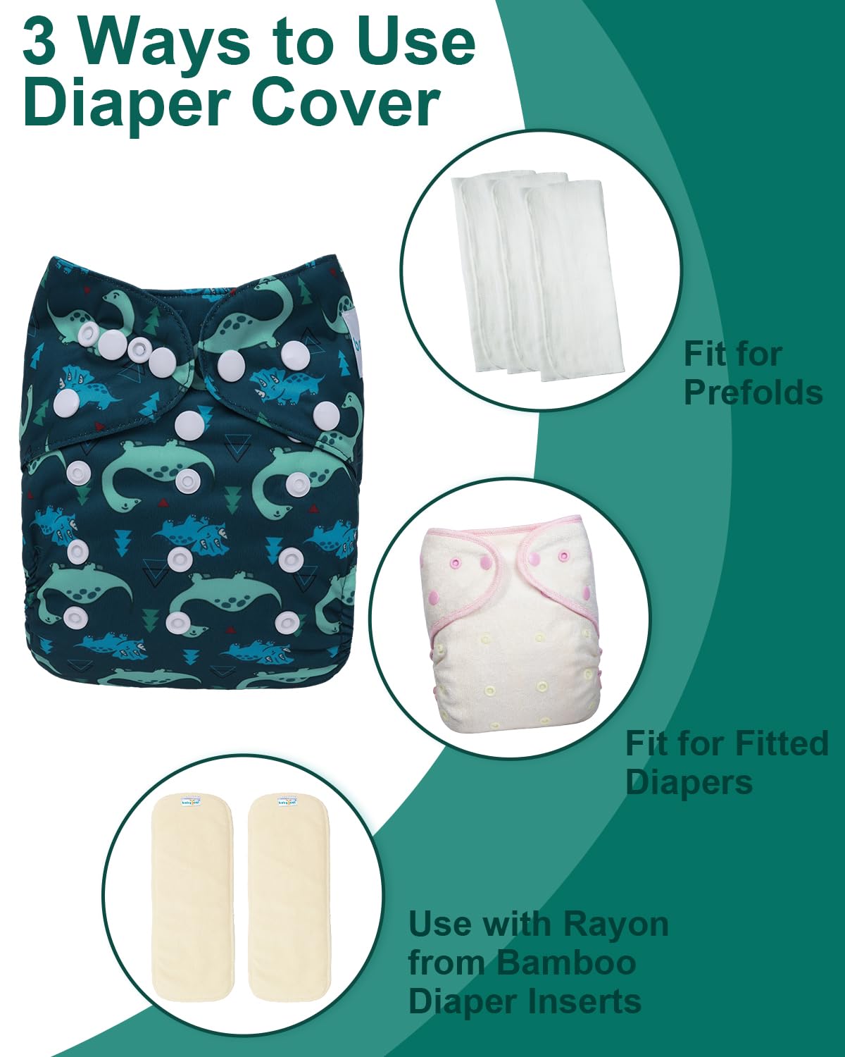 babygoal Cloth Diaper Covers 6 Pack with Wet Bag for Fitted Diapers and Prefolds with Double Gussets, Adjustable and Reusable for Baby Boys and Girls
