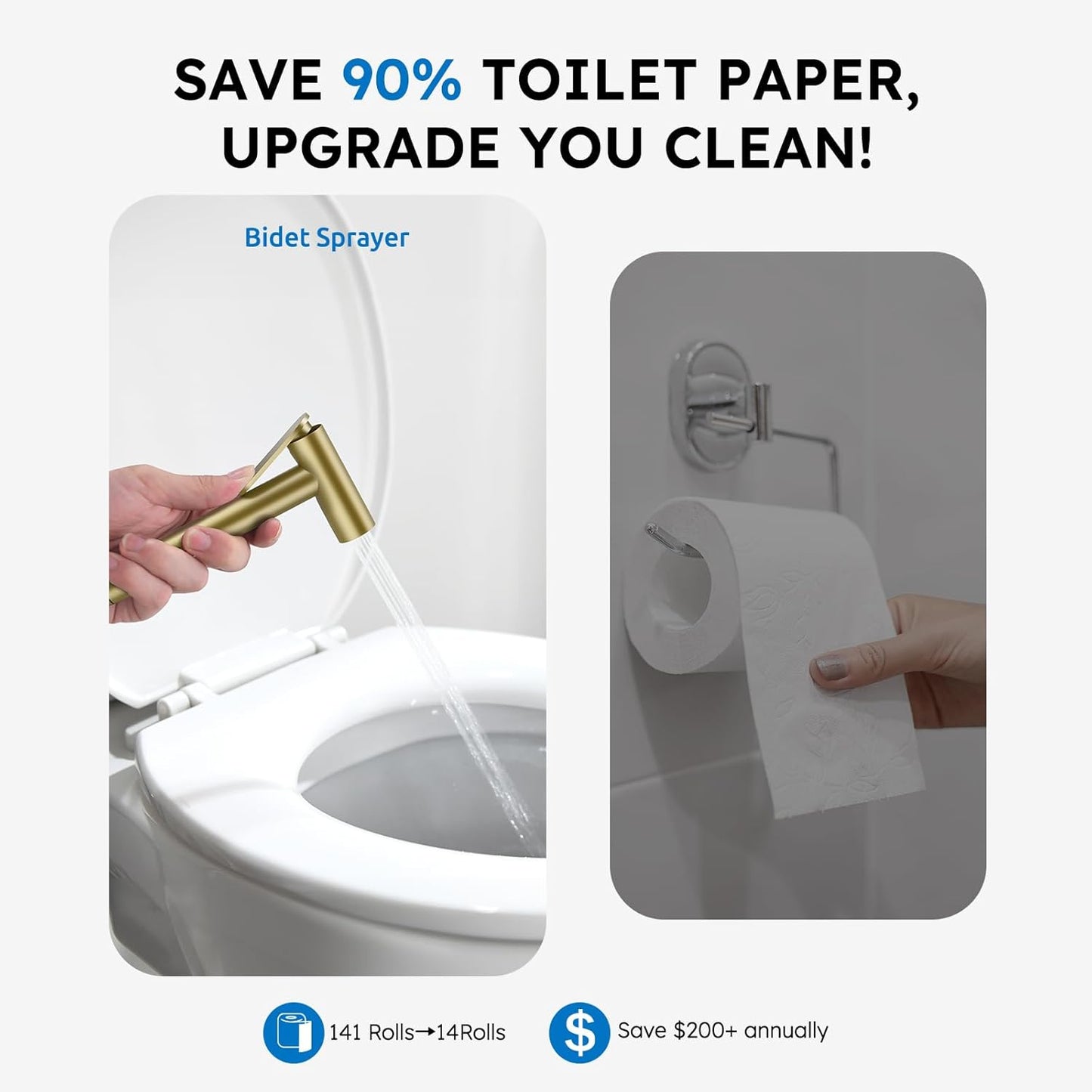 Arofa Handheld Bidet Sprayer for Toilet - 2 Pack Bidets Faucet for Existing Toilets Cloth Diaper Jet Sprayer, Stainless Steel Muslim Shower with Bidet Hose for Feminine Wash
