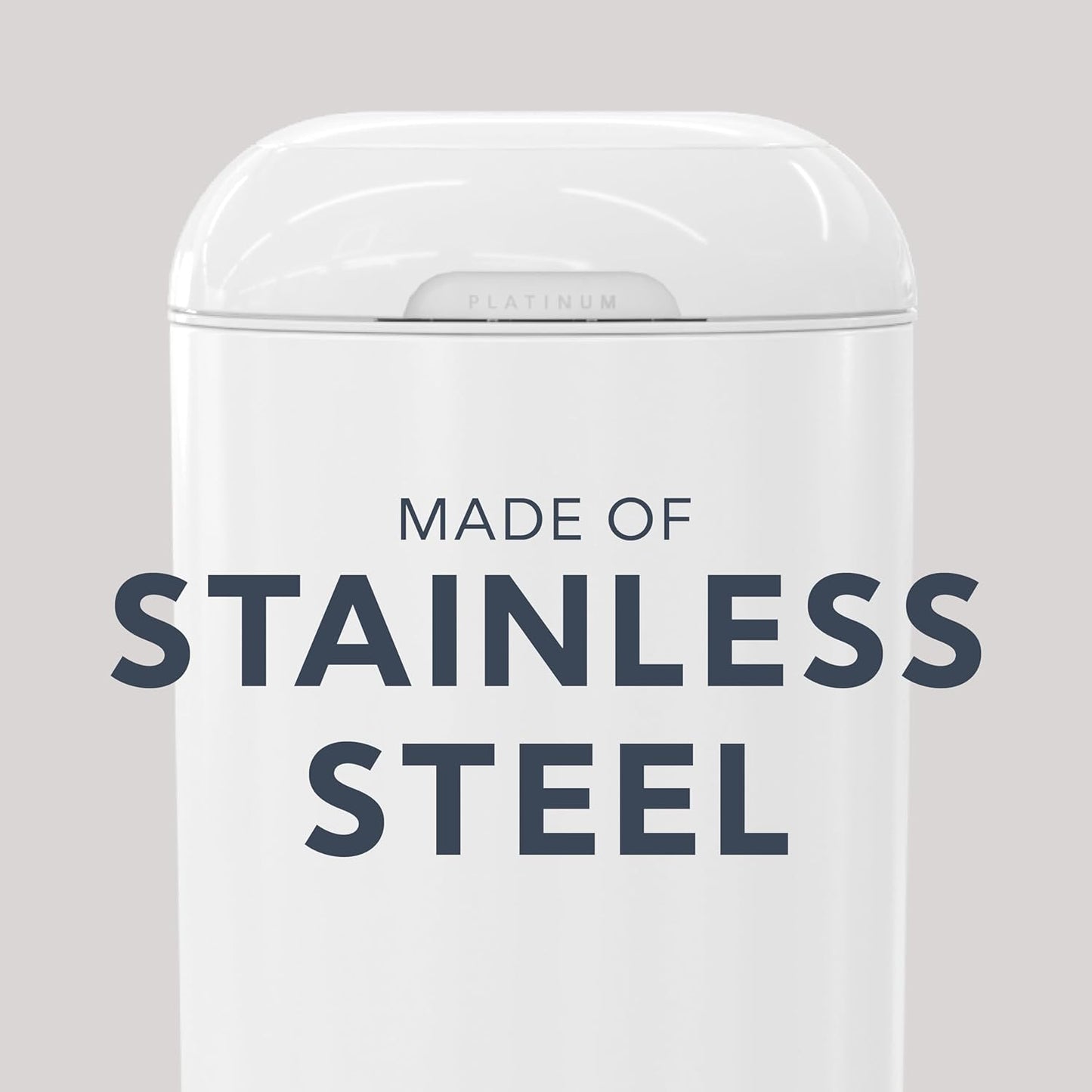 Diaper Genie Platinum Pail (Lily White) is Made in Durable Stainless Steel and Includes 1 Easy Roll Refill with 18 Bags That can Last up to 5 Months.